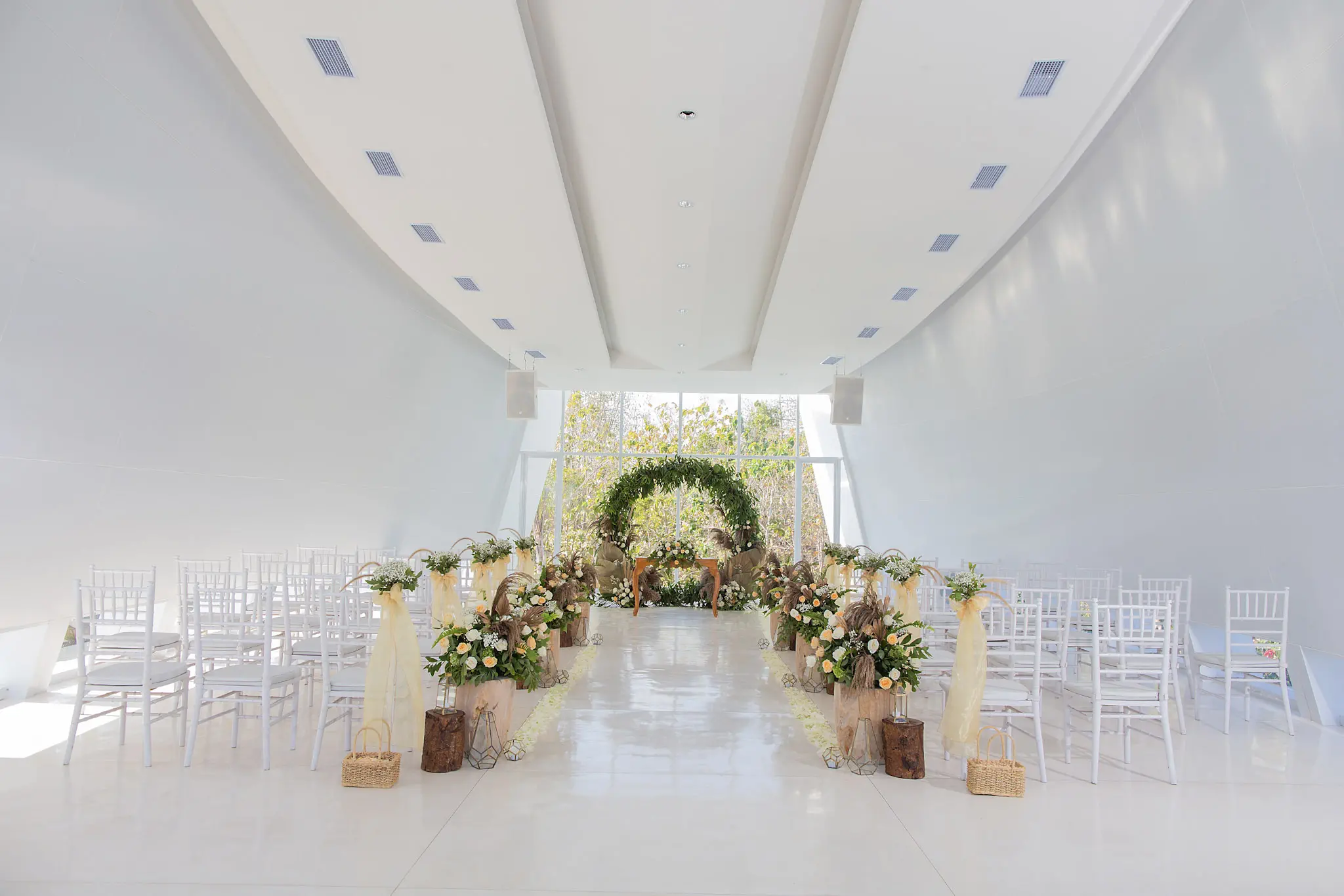 Intimate wedding celebration in epic chapel